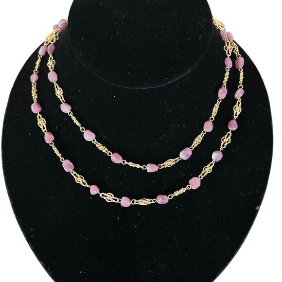 Pink Tourmaline With Designer Gold Plated Chain Necklace - Picture 2 of 2